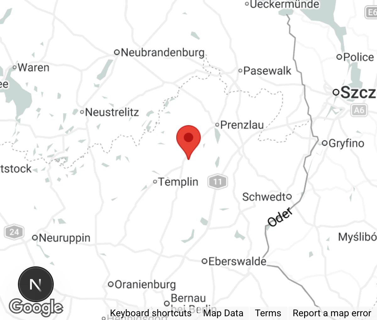 Map showing location of Templiner Tierschutzverein e.V.