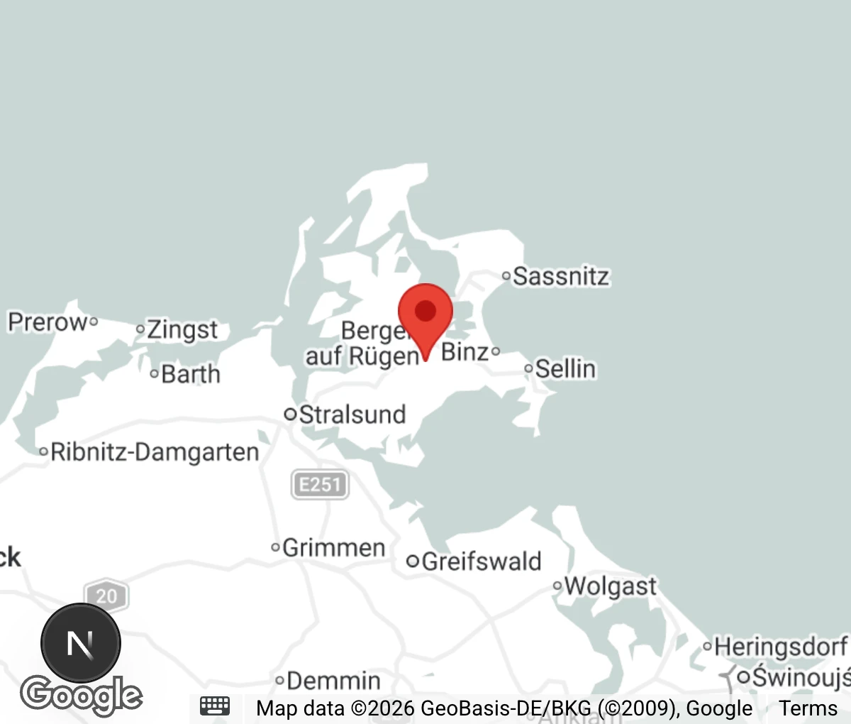 Map showing location of Tierschutzverein Rügen / Hiddensee e.V.