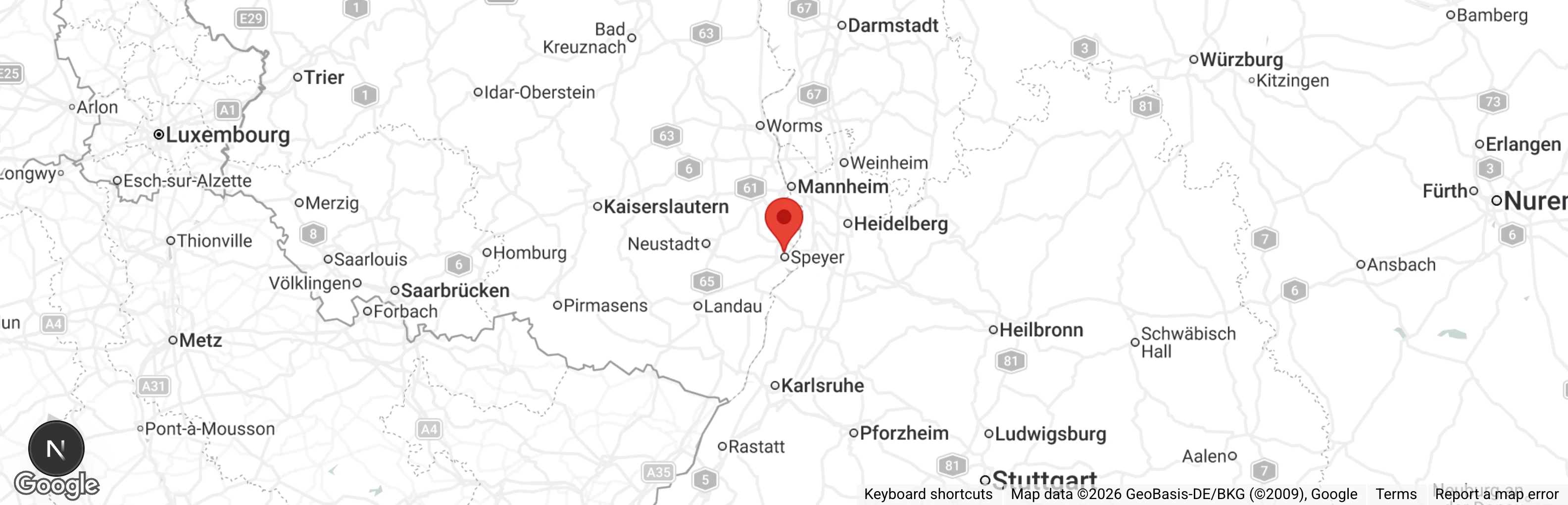 Map showing location of Tierschutzverein Speyer u.U. e.V.