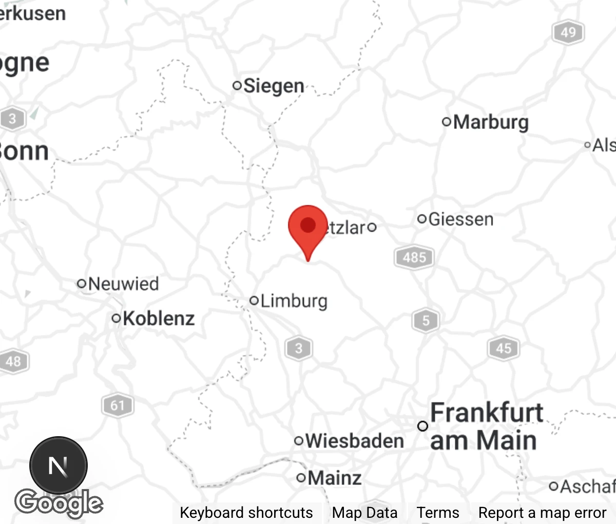 Map showing location of Tierschutz Weilburg e.V.