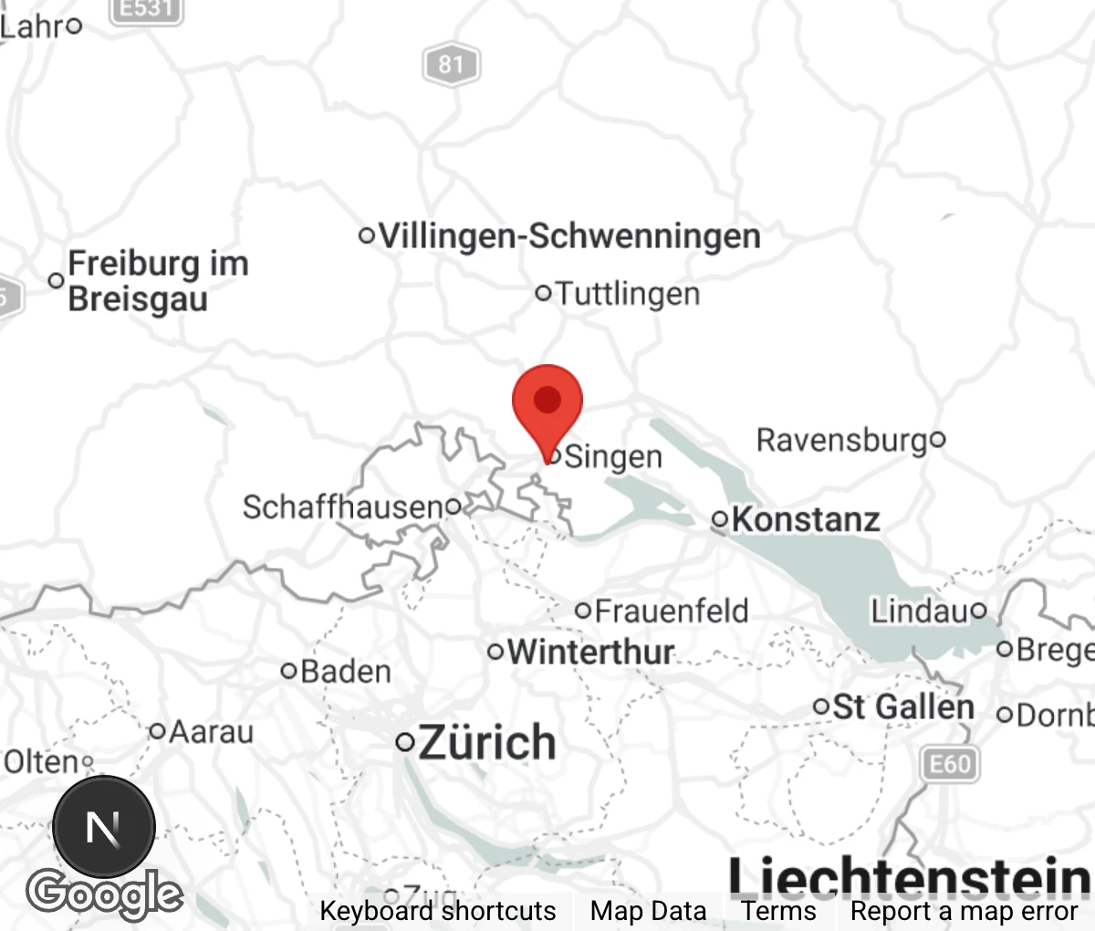 Map showing location of Tierheim Singen