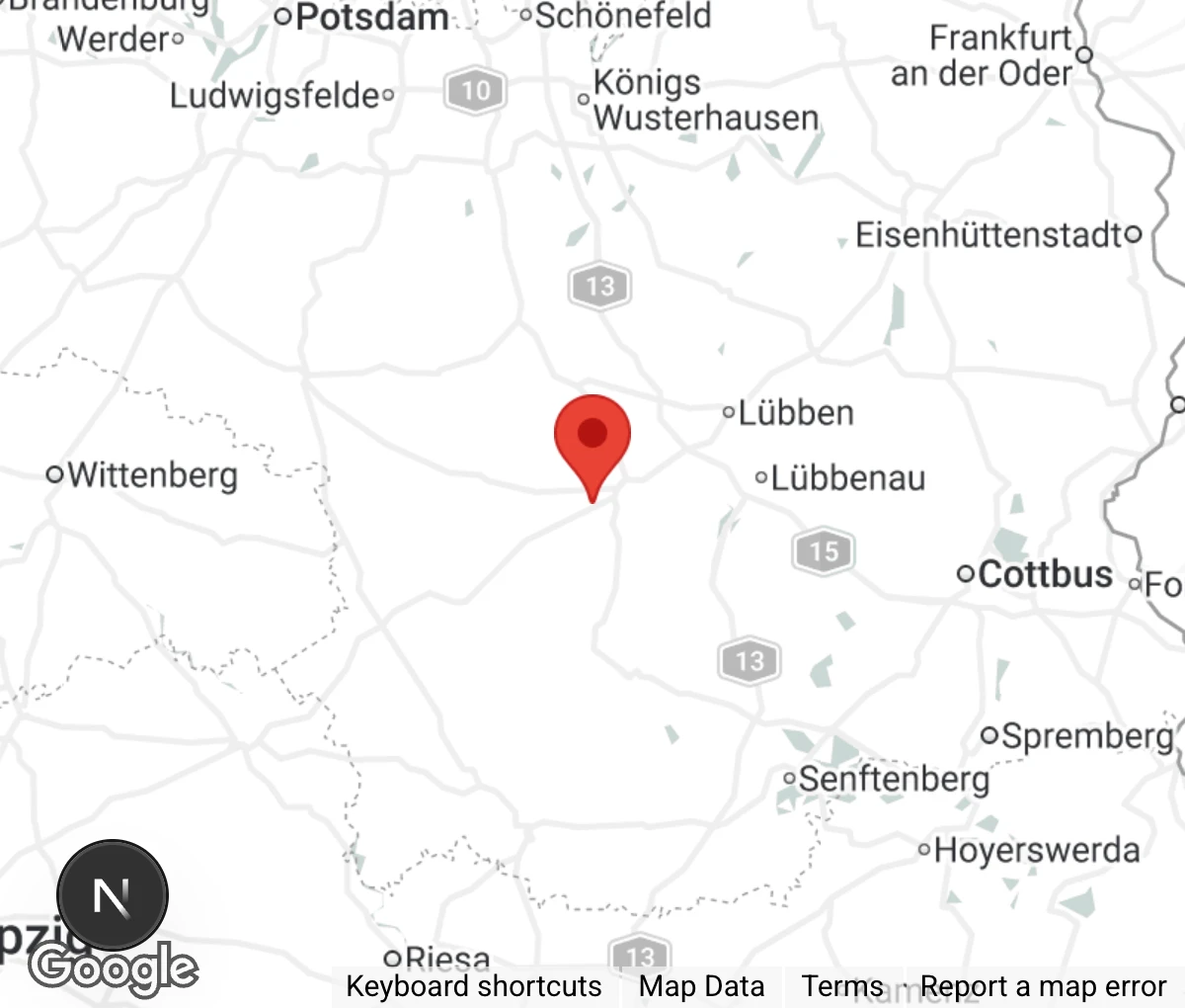 Map showing location of Tierschutzverein Luckau u.U. e.V.