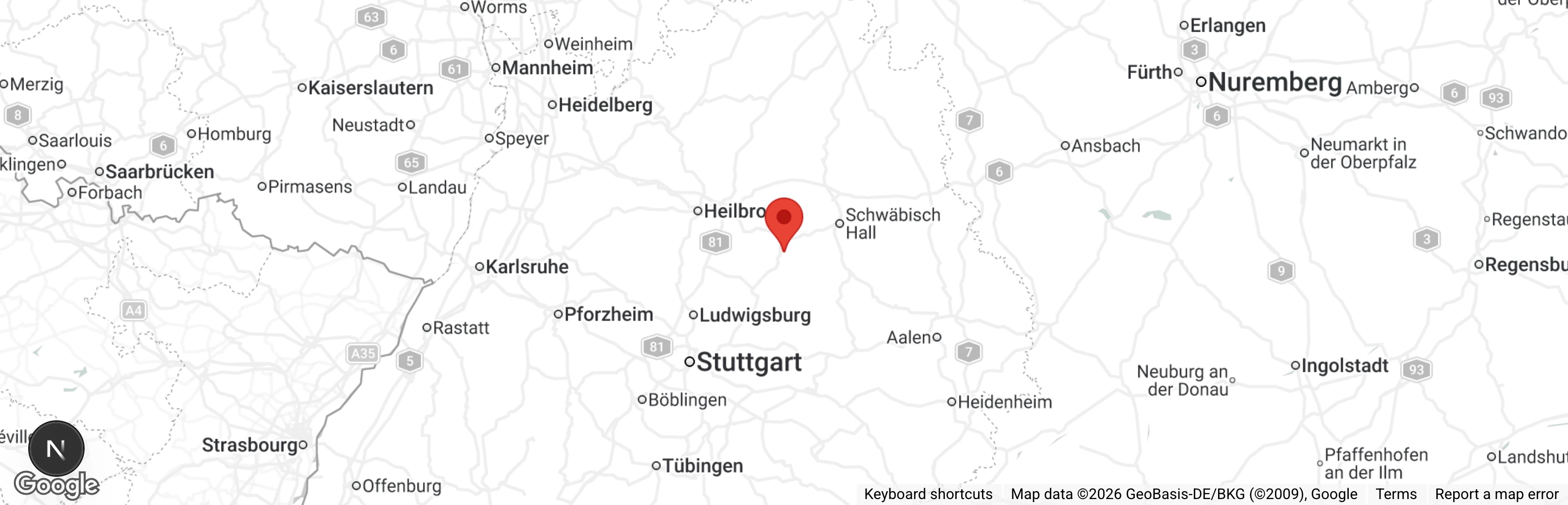 Map showing location of Tierschutzverein Backnang u. U. e.V.