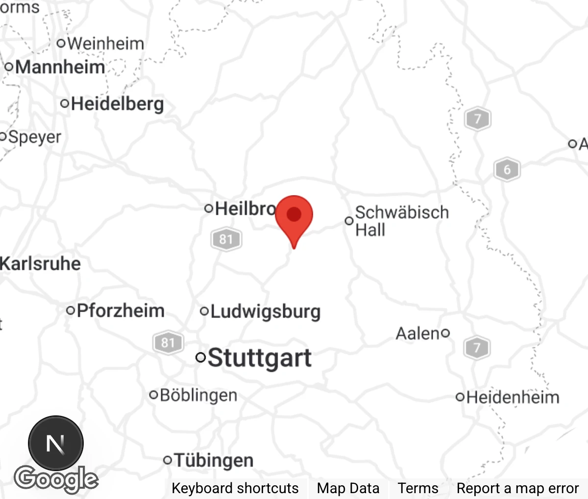 Map showing location of Tierschutzverein Backnang u. U. e.V.