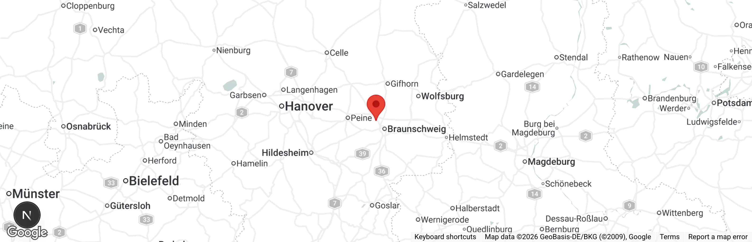 Map showing location of Stadttiere Braunschweig e.V.