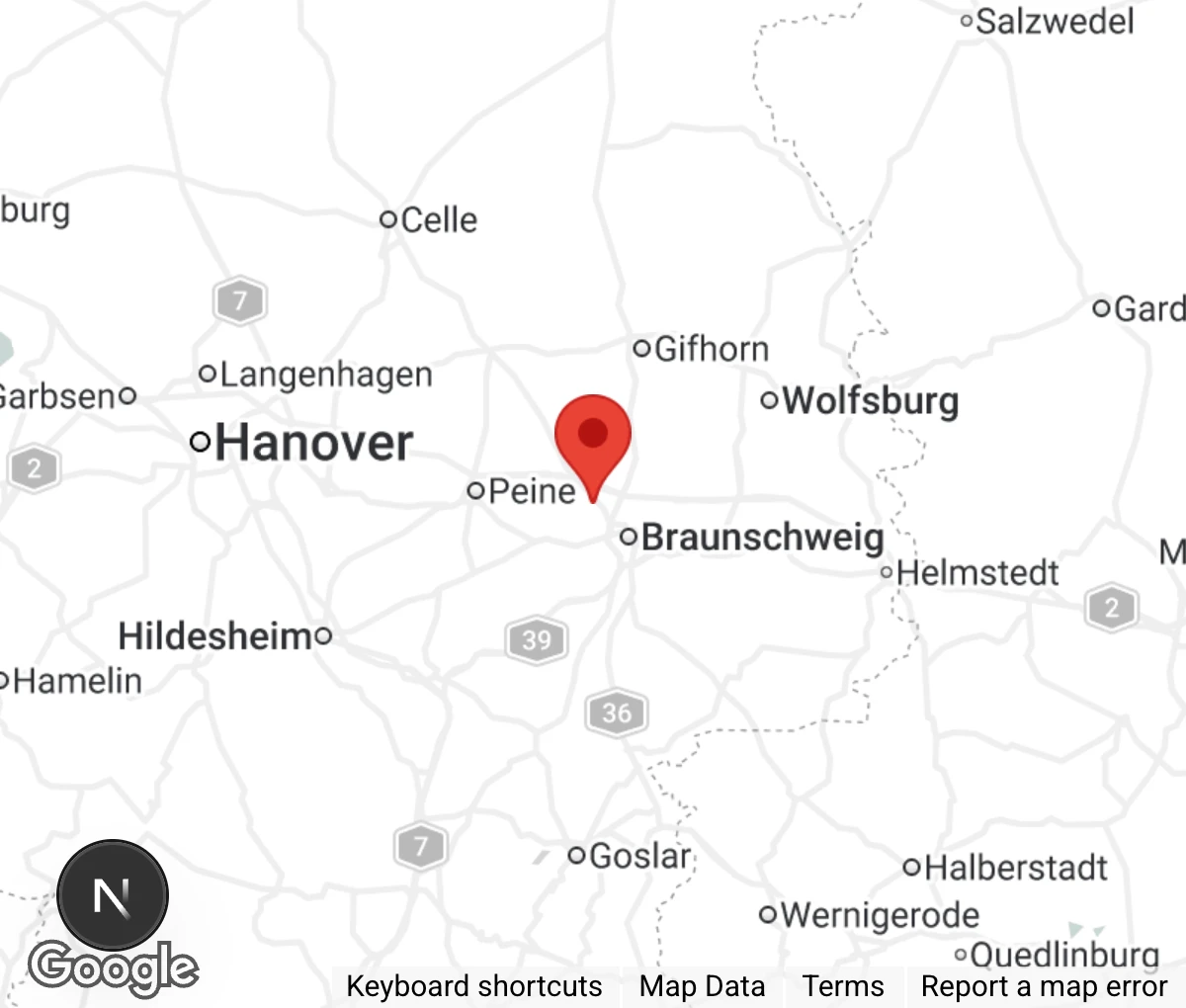 Map showing location of Stadttiere Braunschweig e.V.