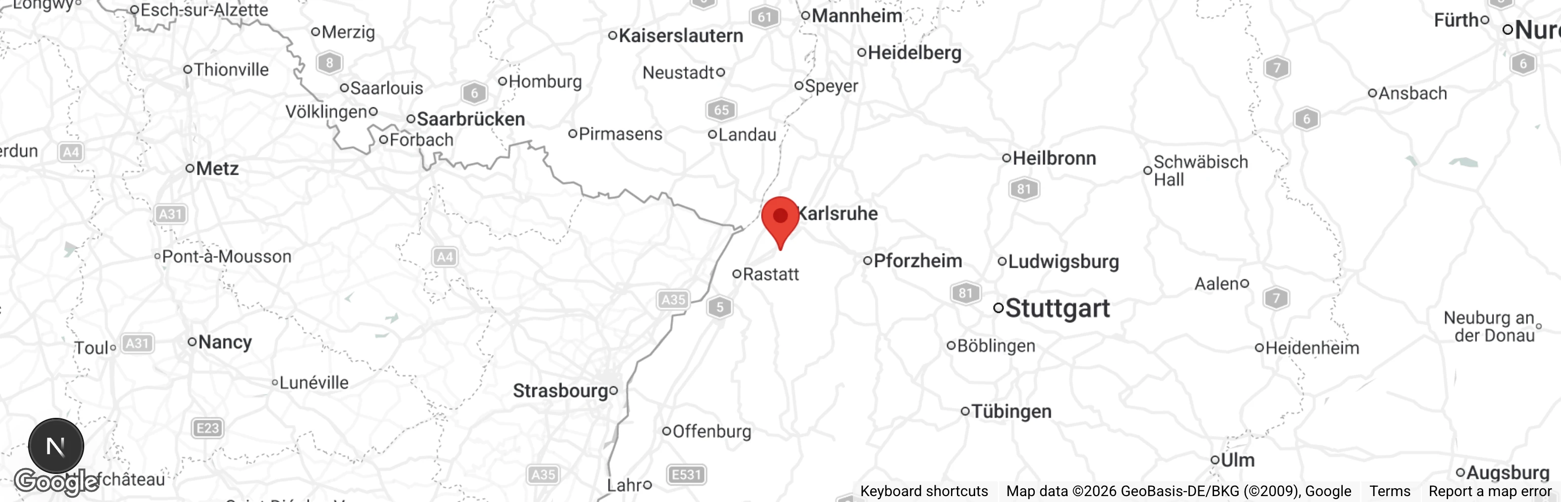Map showing location of Tierschutzverein Ettlingen e.V.