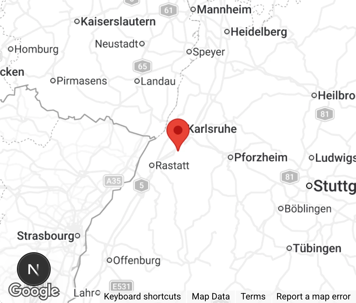 Map showing location of Tierschutzverein Ettlingen e.V.