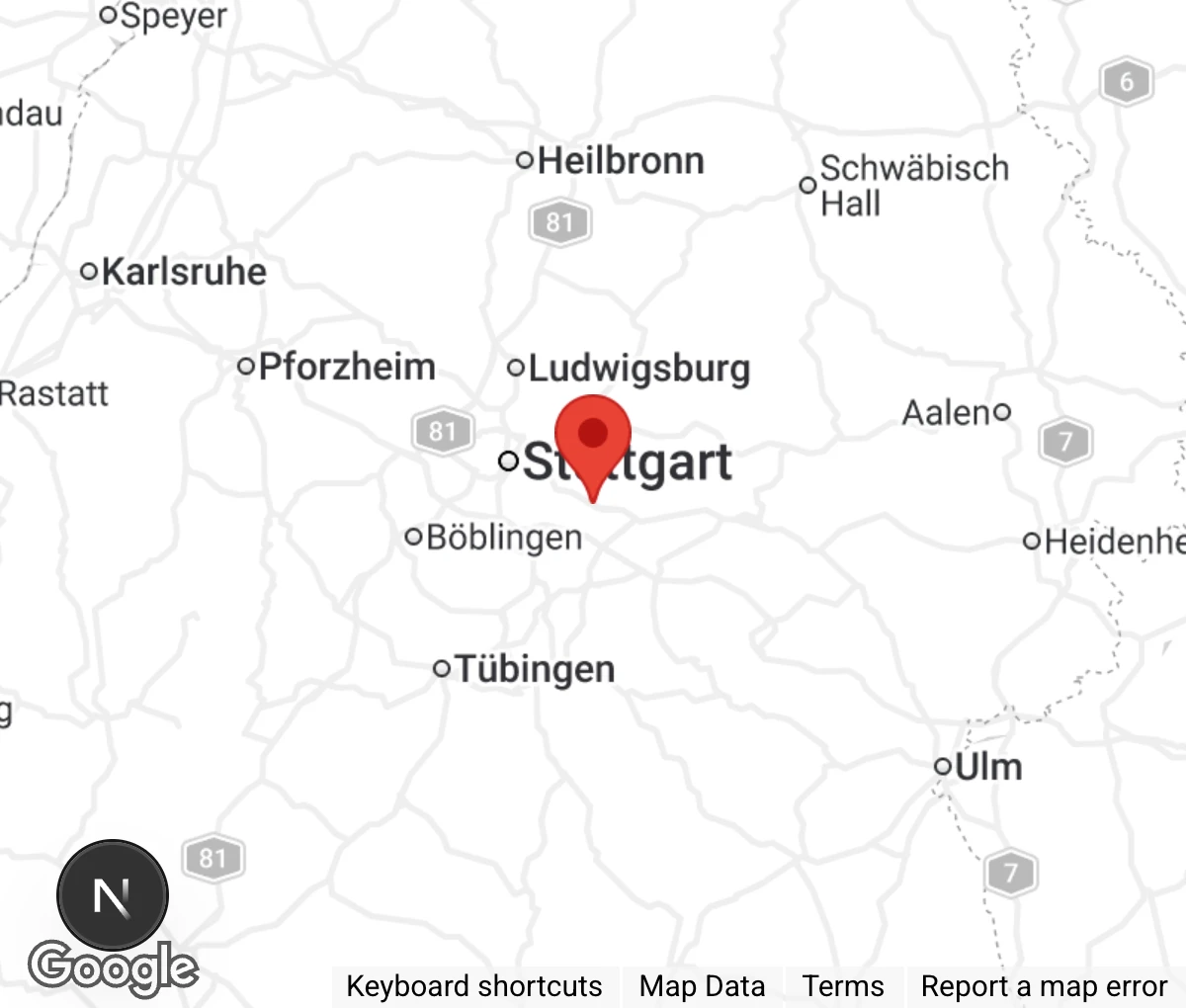 Map showing location of Tierheim Esslingen