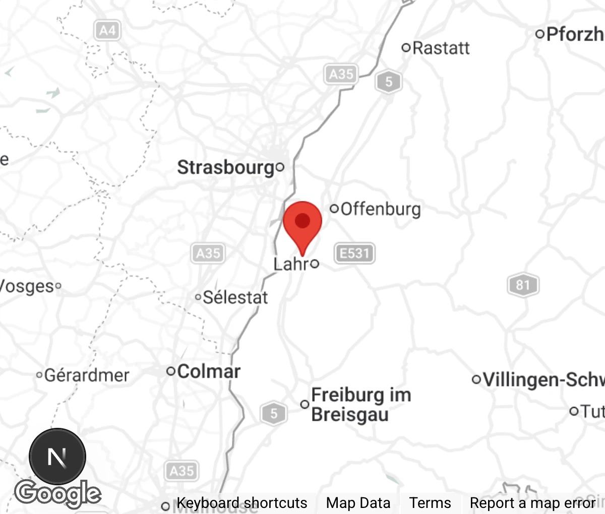 Map showing location of Tierheim Lahr