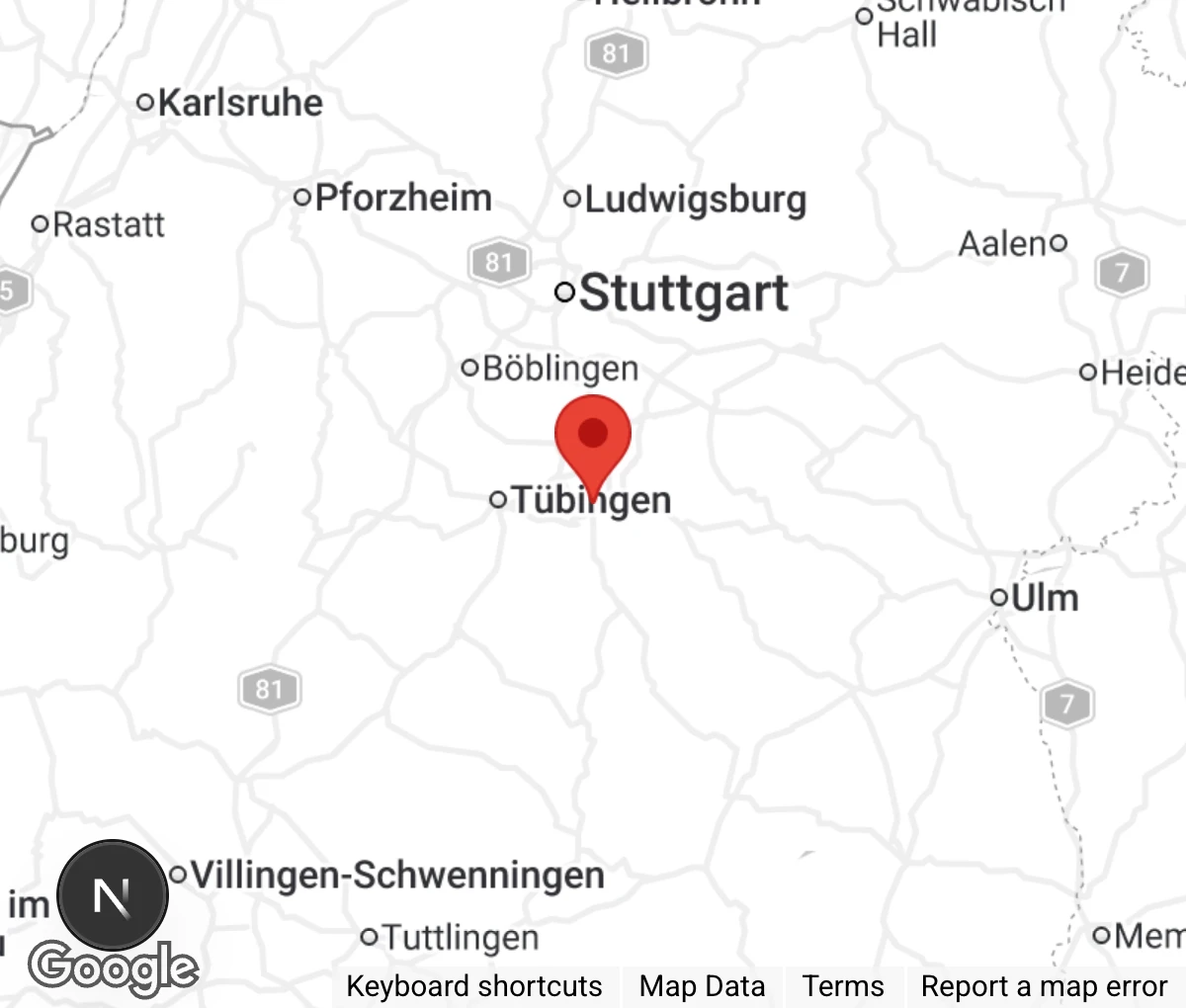 Map showing location of Tierheim Reutlingen