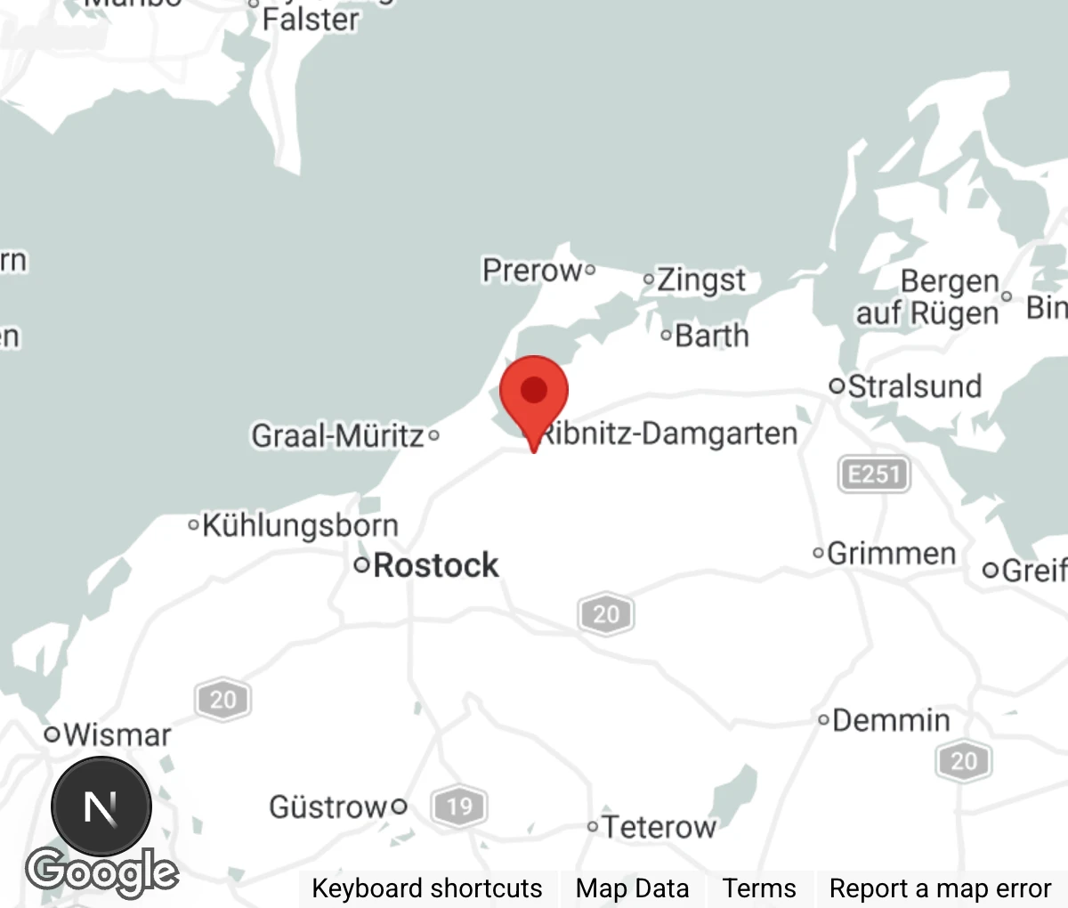 Map showing location of Tierauffangstation TSV Vorpommersche Boddenlandschaft