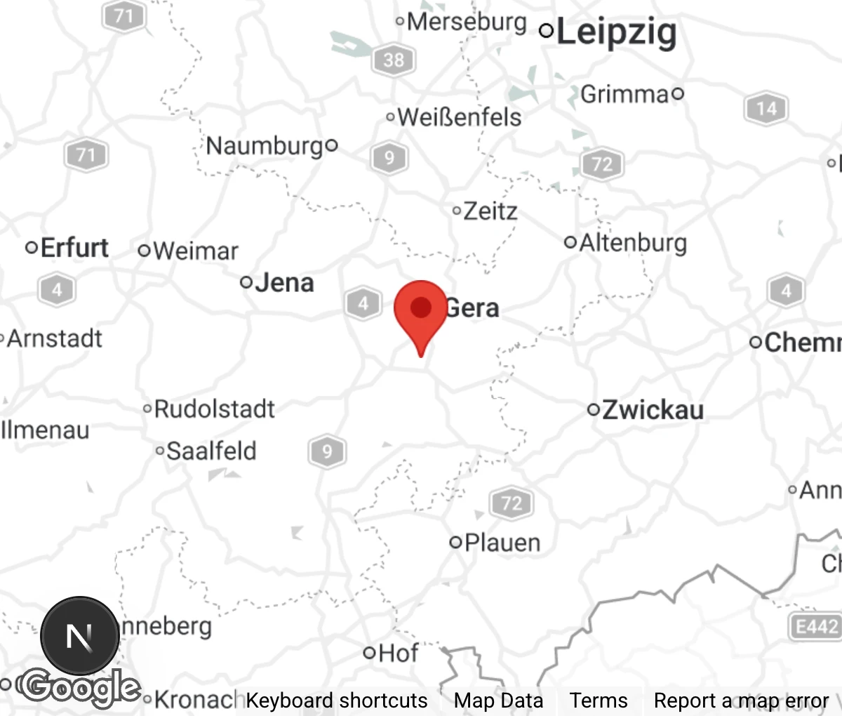 Map showing location of Tierheim Weida/Thüringen