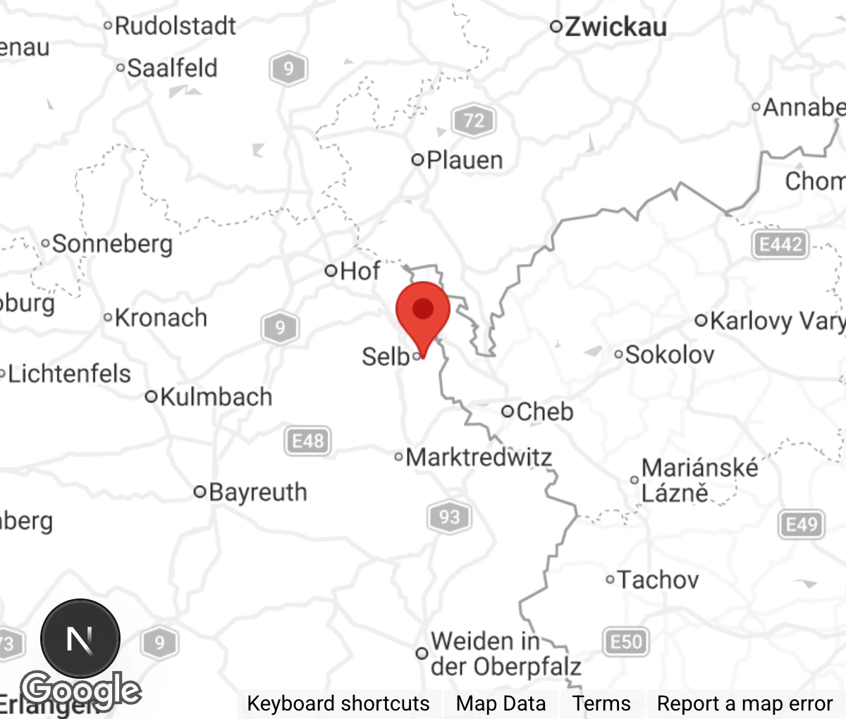 Map showing location of Tierheim Selb