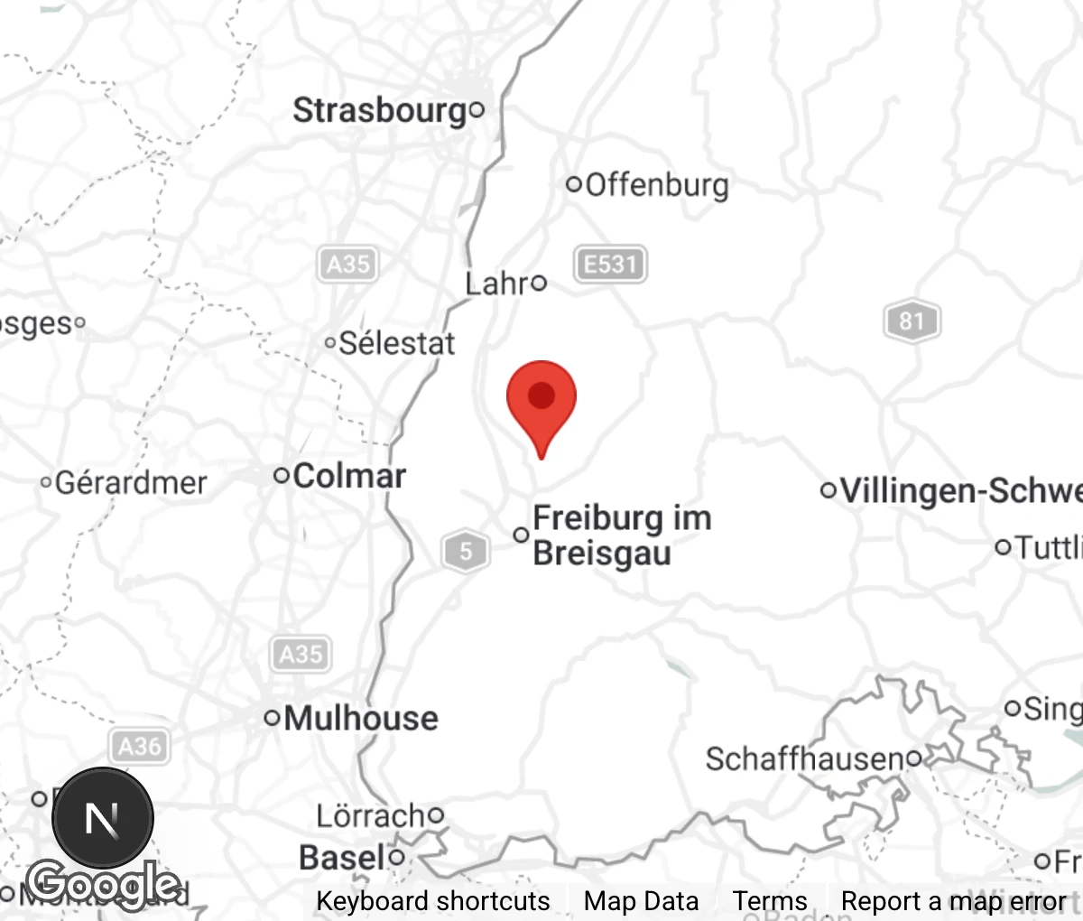 Map showing location of Verein der Straßenkatzen Freiburg u.U. e.V.