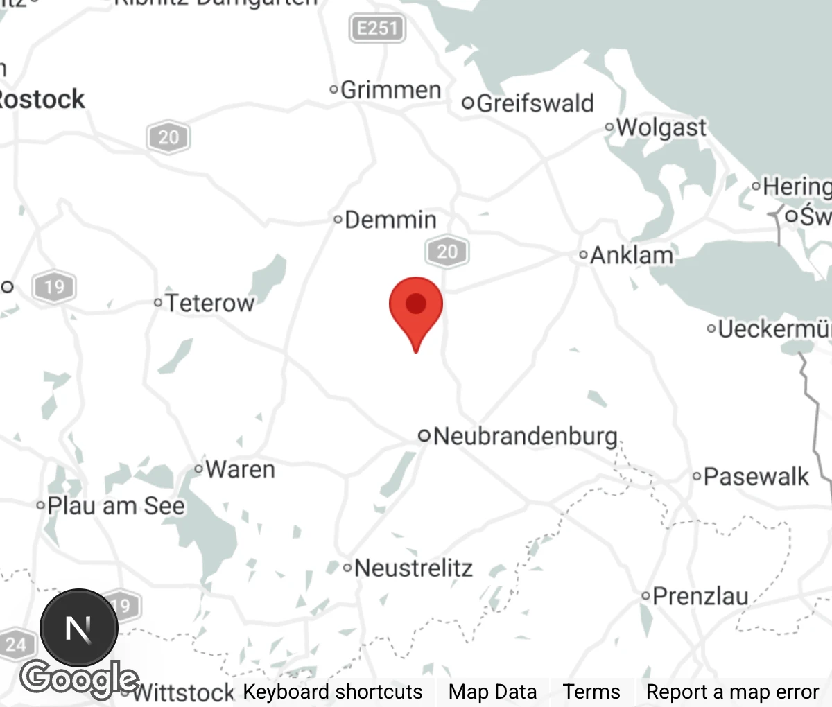 Map showing location of Tierasyl Altentreptow