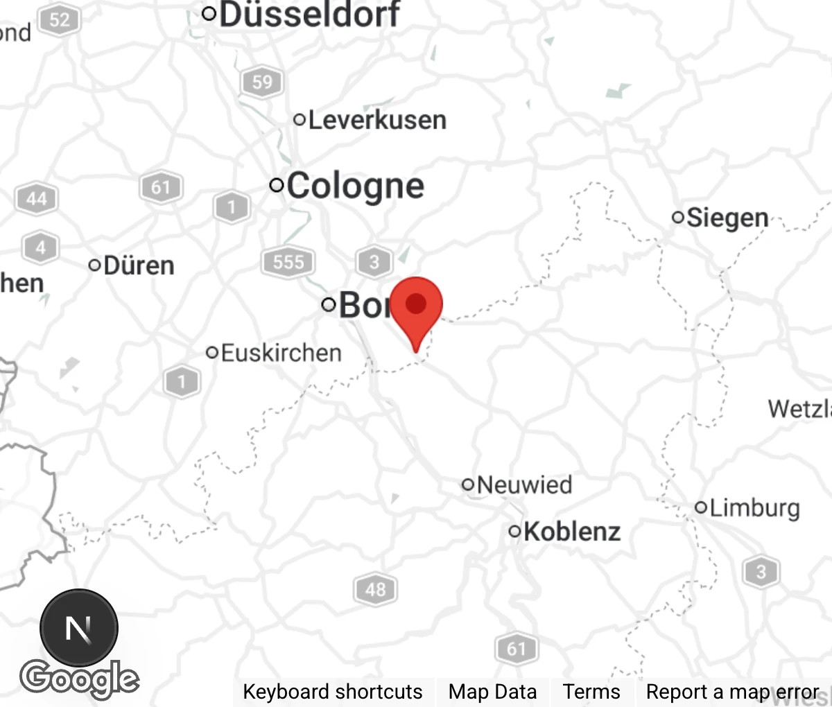 Map showing location of Tier-, Natur- u. Artenschutz Siebengebirge e.V.