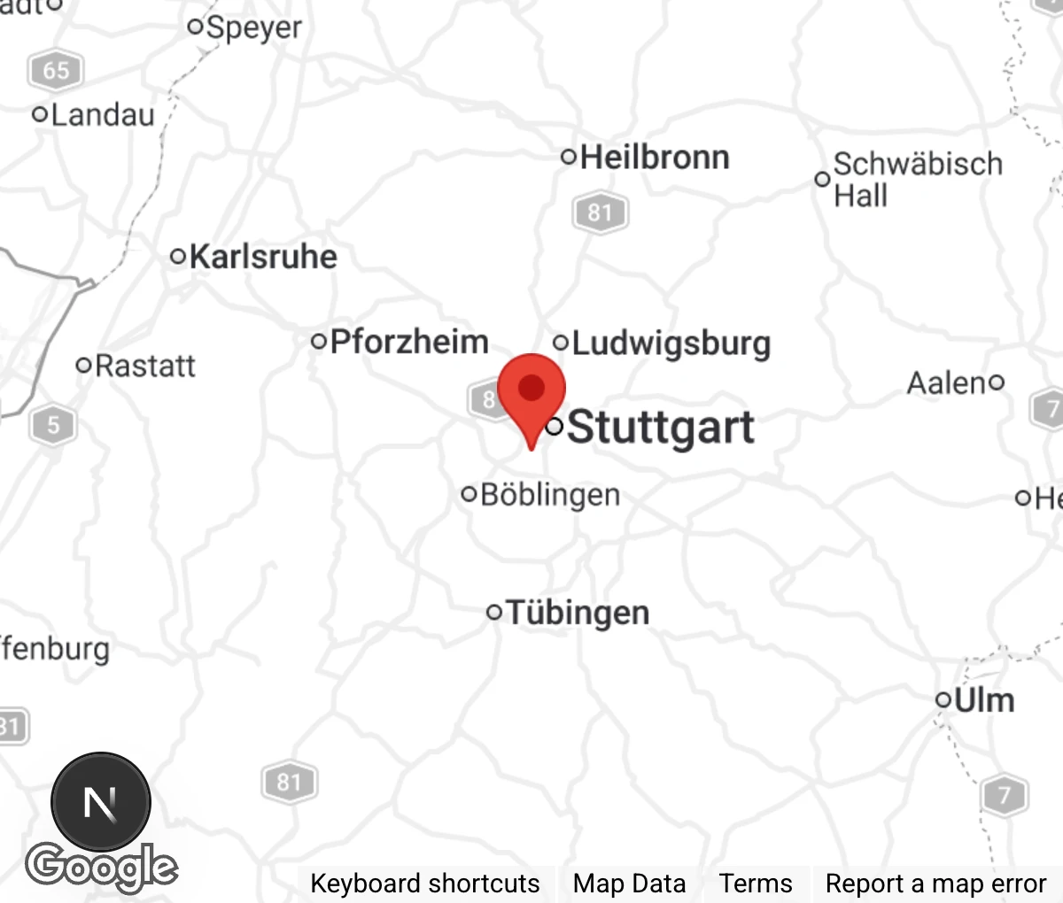 Map showing location of Katzenhilfe Stuttgart e.V.
