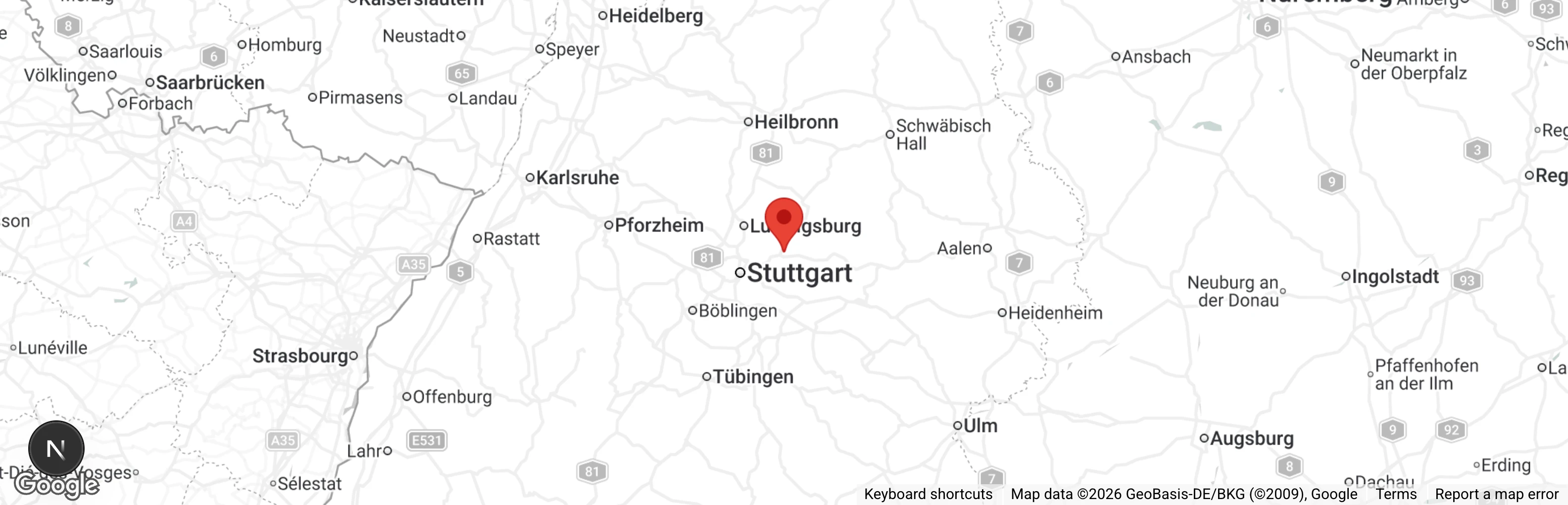 Map showing location of Tierschutzverein Waiblingen u.U. e.V.