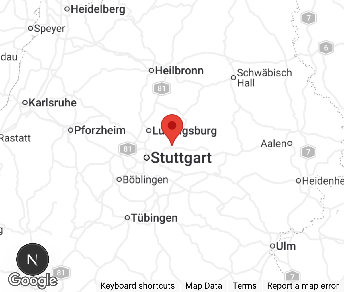 Map showing location of Tierschutzverein Waiblingen u.U. e.V.