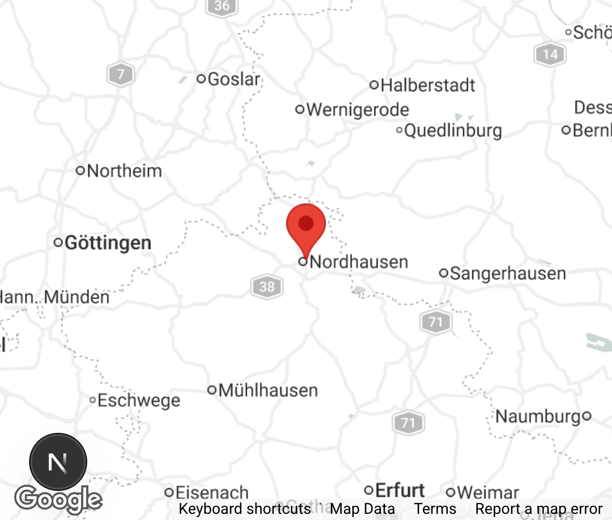 Map showing location of Tierschutz Nordhausen e.V.