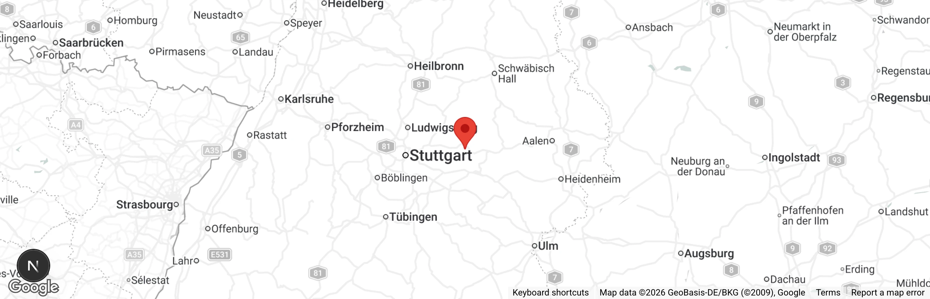 Map showing location of Tierschutzverein Schorndorf u.U. e.V.