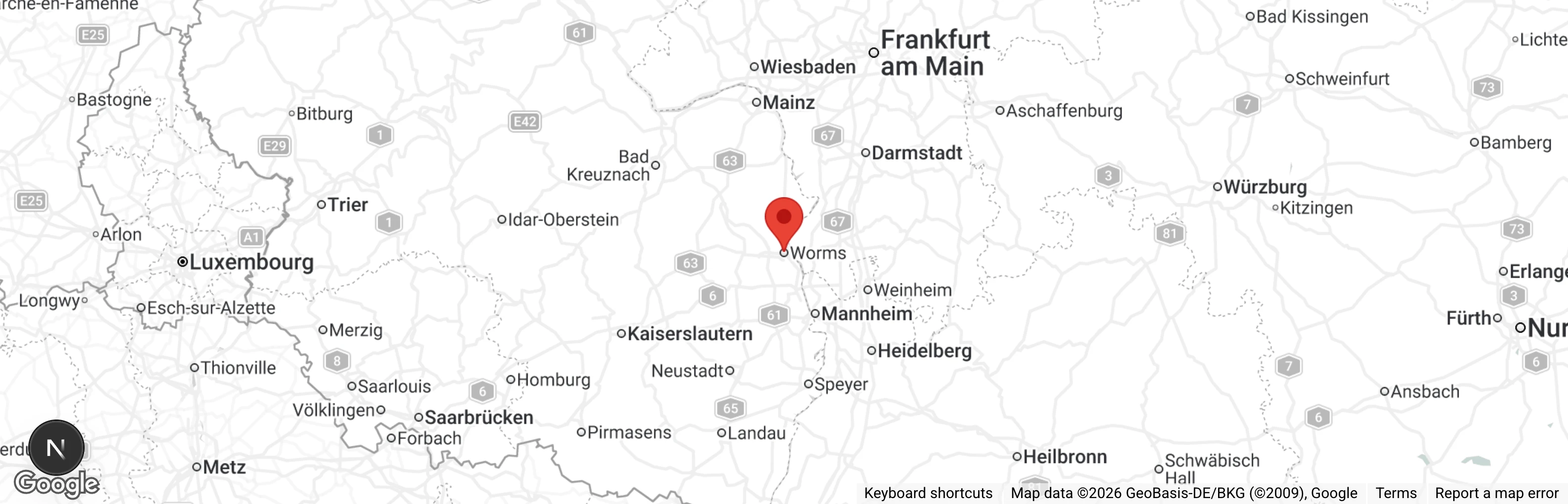 Map showing location of Tierschutzverein Menschen helfen Tieren Worms e.V