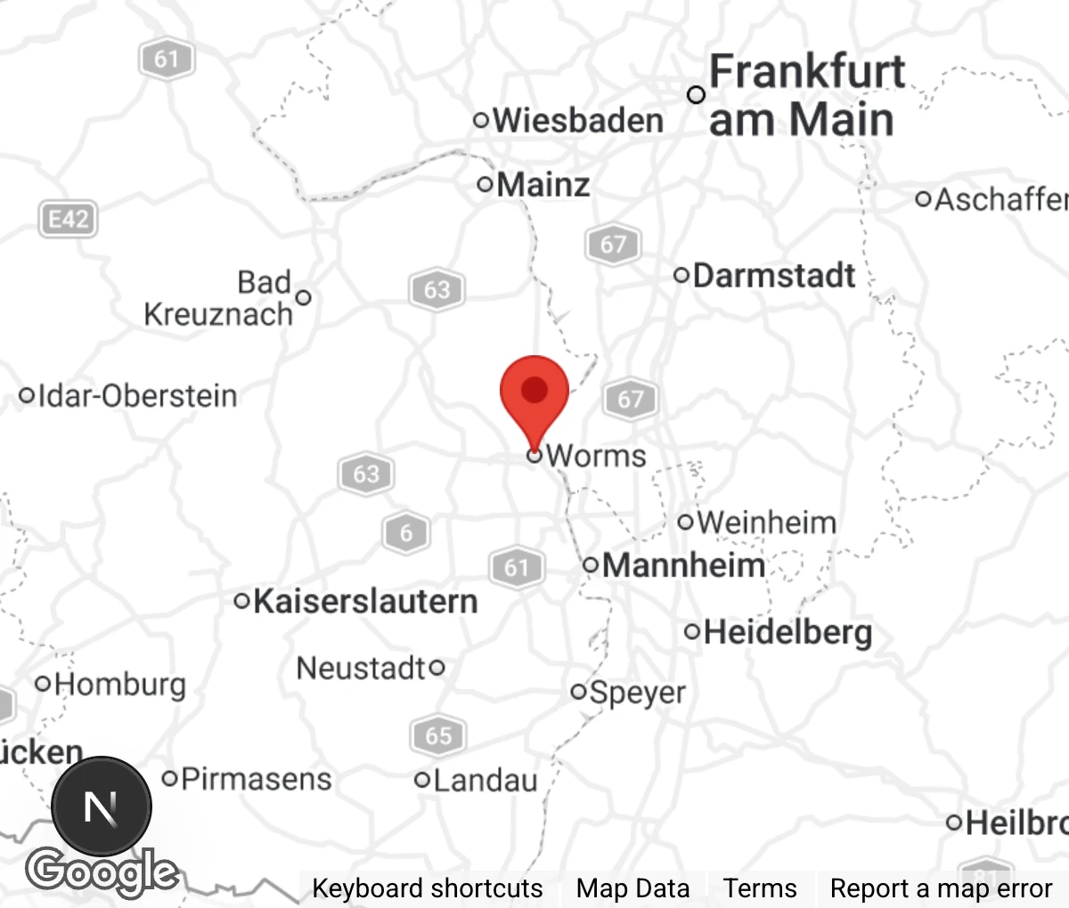 Map showing location of Tierschutzverein Menschen helfen Tieren Worms e.V