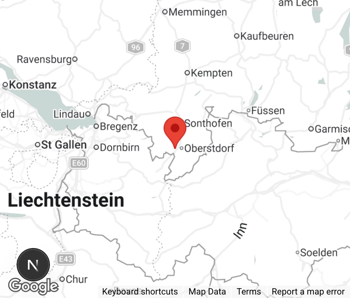 Map showing location of Tierheim Landhaus Geborgenheit Oberstdorf