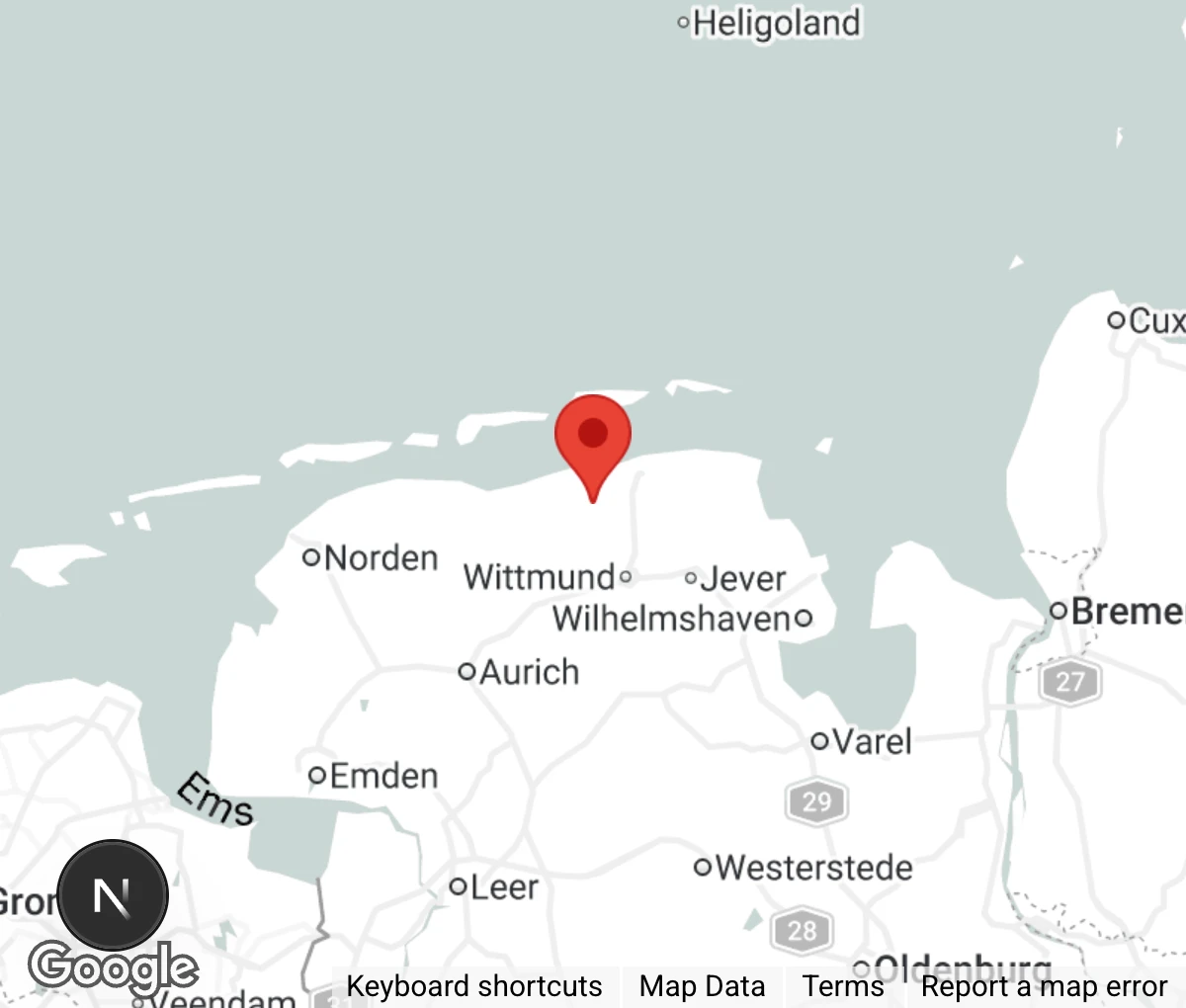 Map showing location of Tierschutzverein Harlingerland e.V.