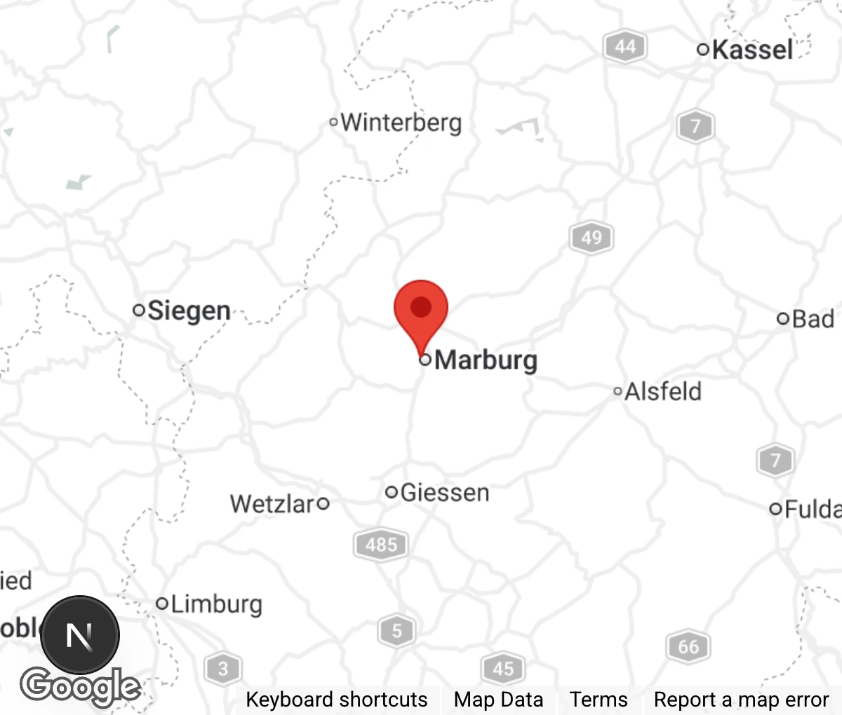 Map showing location of Tierschutzverein Marburg u.U. e.V.