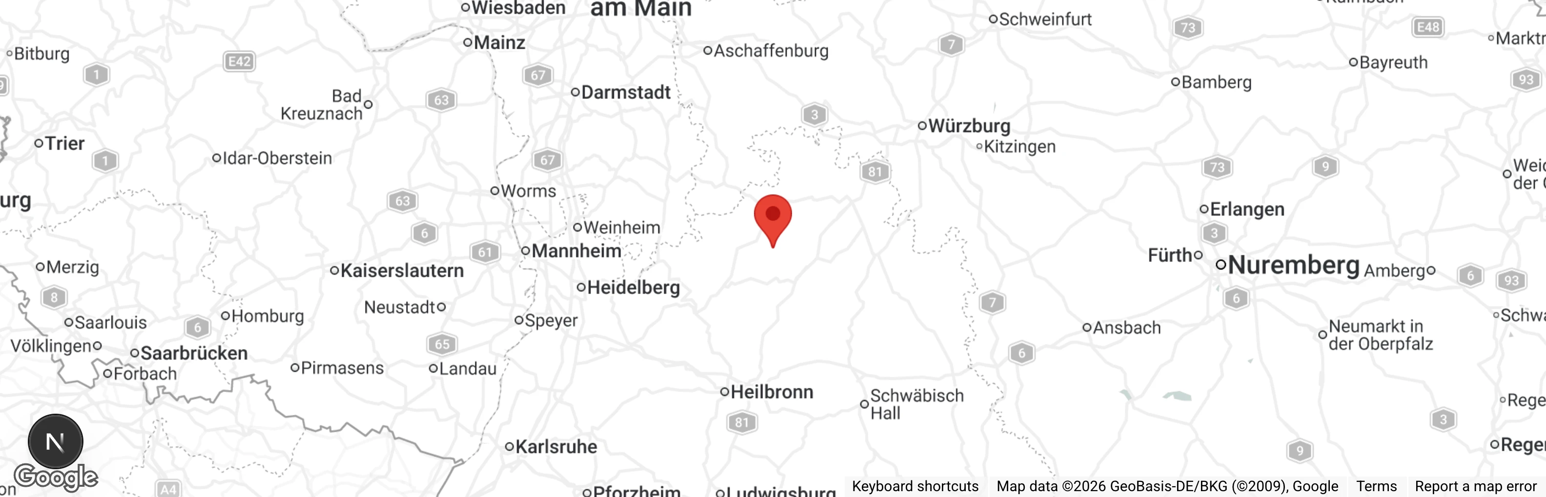 Map showing location of Tierschutzverein Buchen u. U. e.V.