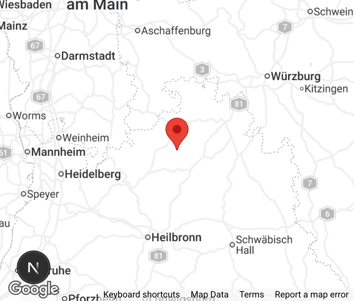 Map showing location of Tierschutzverein Buchen u. U. e.V.