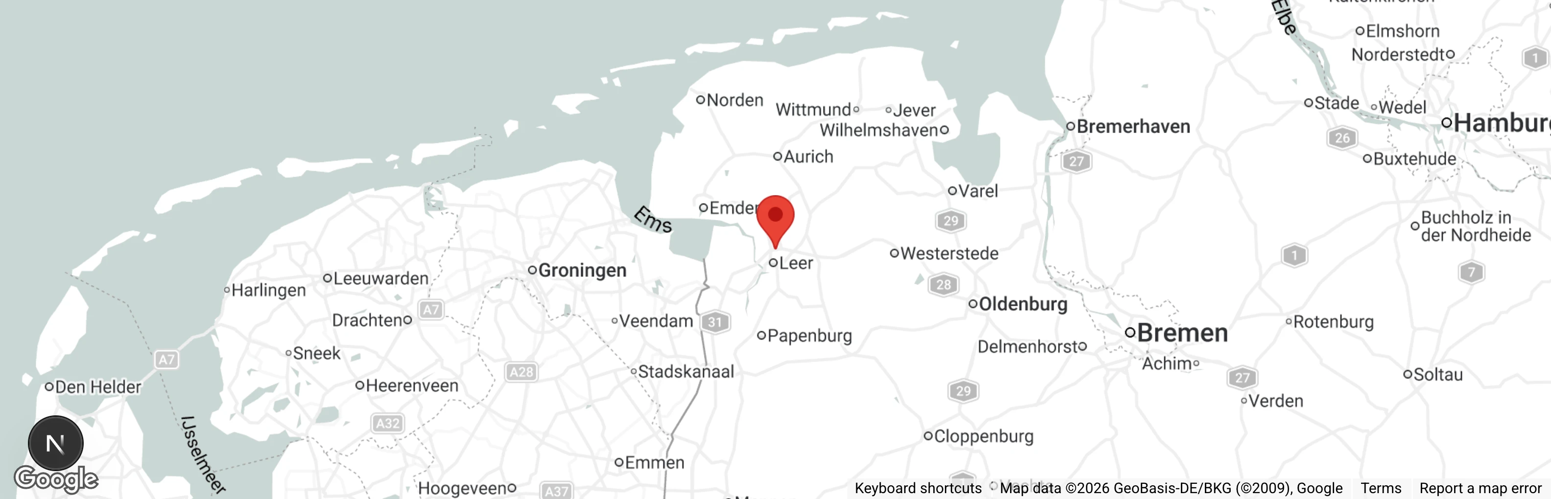 Map showing location of Tierschutzverein 'Bunte Kuh' e.V. Leer