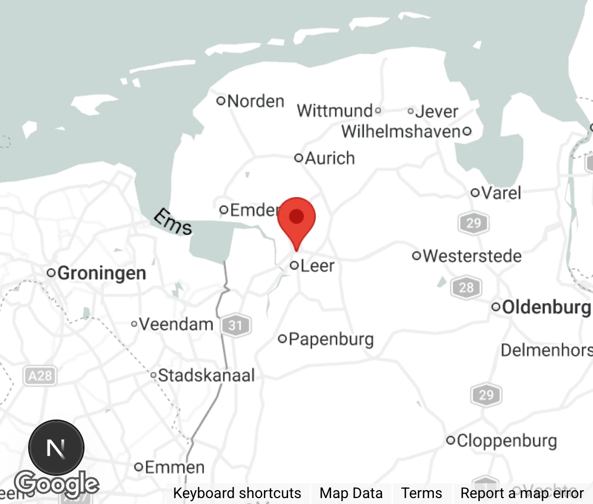 Map showing location of Tierschutzverein 'Bunte Kuh' e.V. Leer