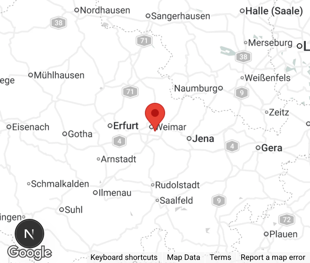 Map showing location of Tierschutzverein Weimar e.V.