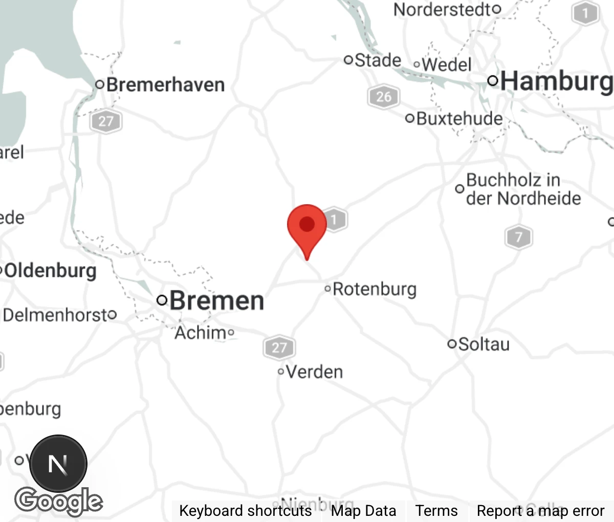 Map showing location of Tierheim Rotenburg Mulmshorn