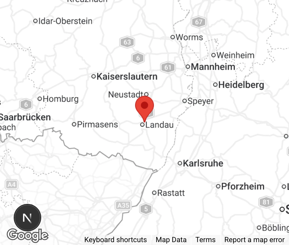 Map showing location of Tierheim 'Maria Höffner' Landau