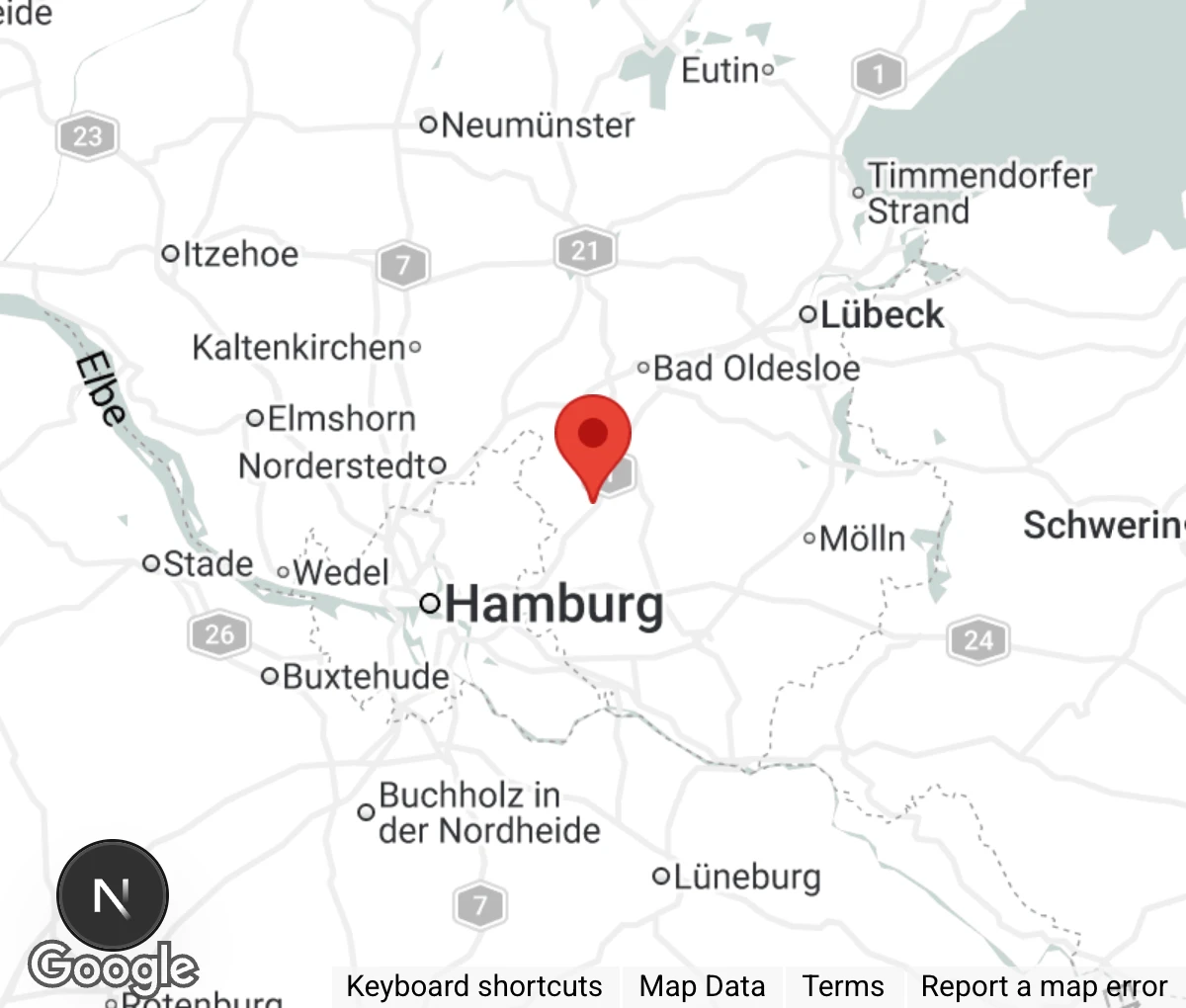 Map showing location of Tierheim Großhansdorf