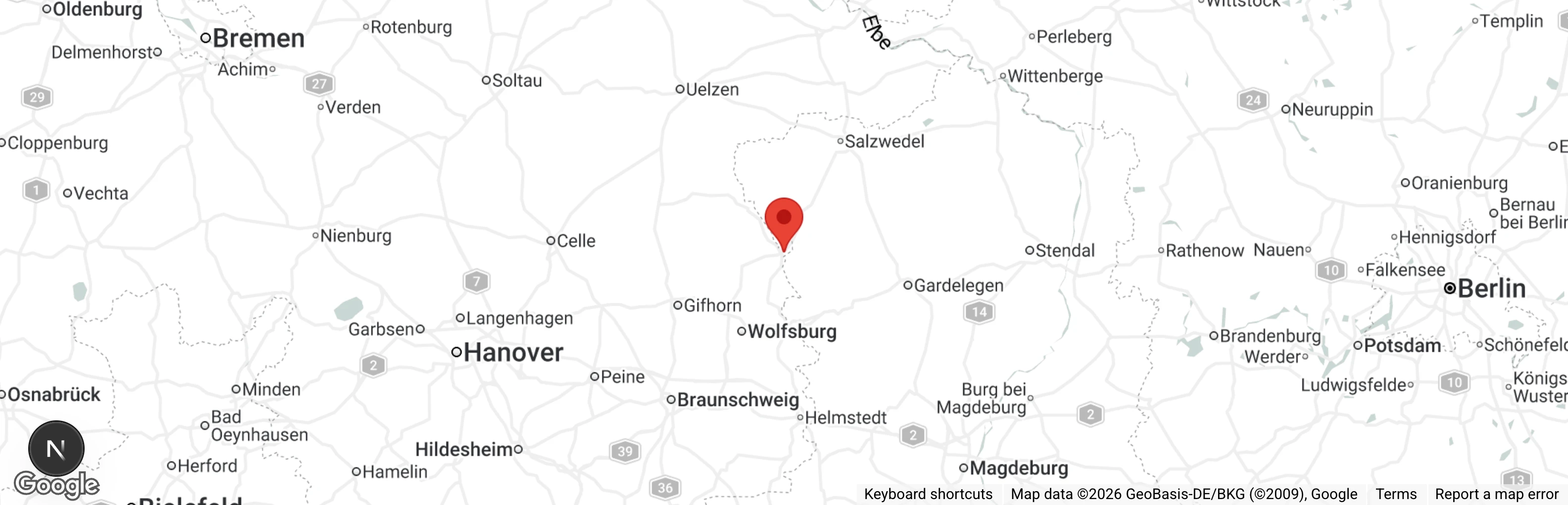 Map showing location of Tierauffangstation Wolfsburg