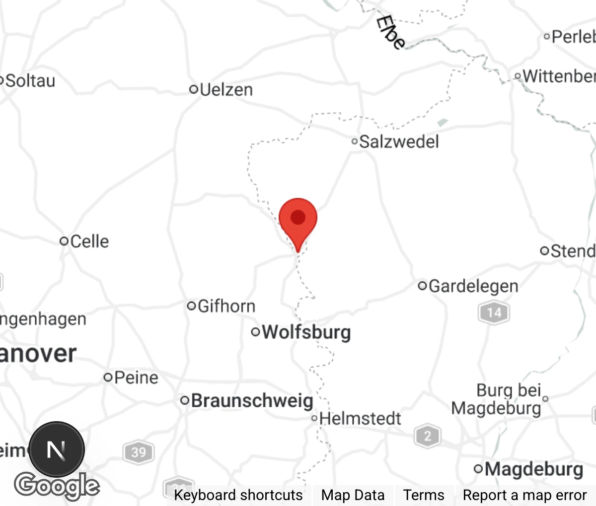 Map showing location of Tierauffangstation Wolfsburg