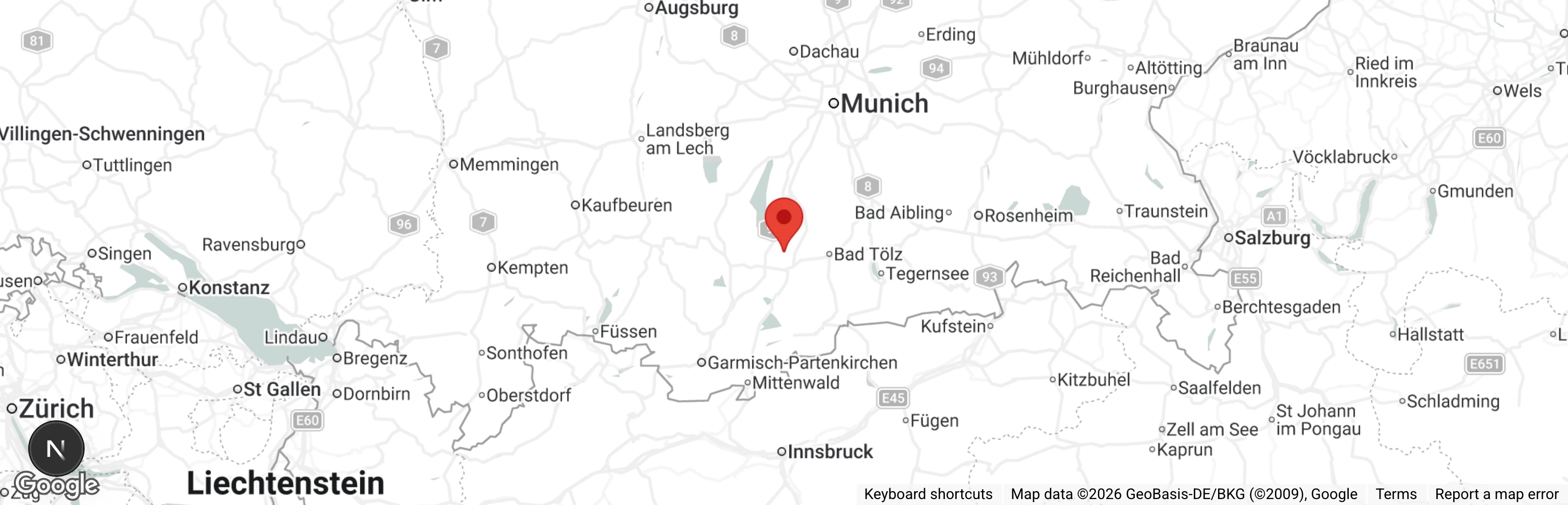 Map showing location of Tierschutzverein Penzberg u. U. e.V.