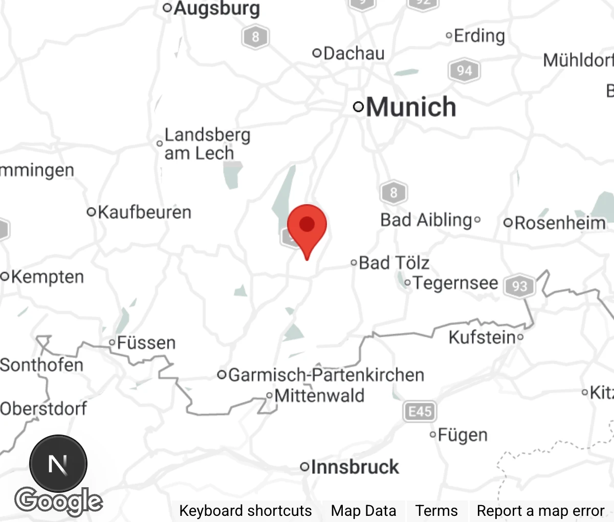 Map showing location of Tierschutzverein Penzberg u. U. e.V.