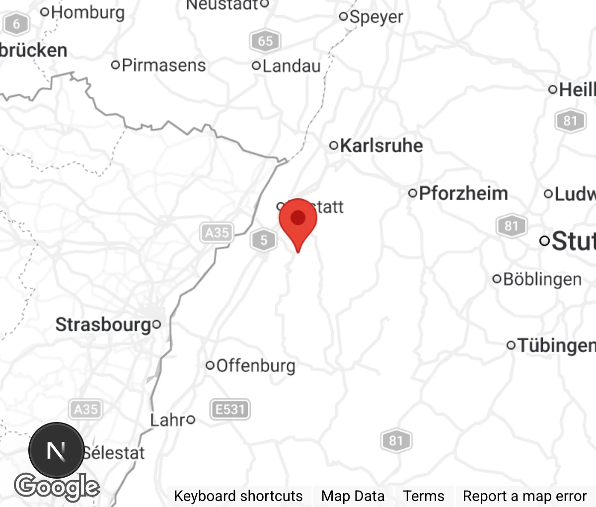 Map showing location of Tierheim Baden-Baden