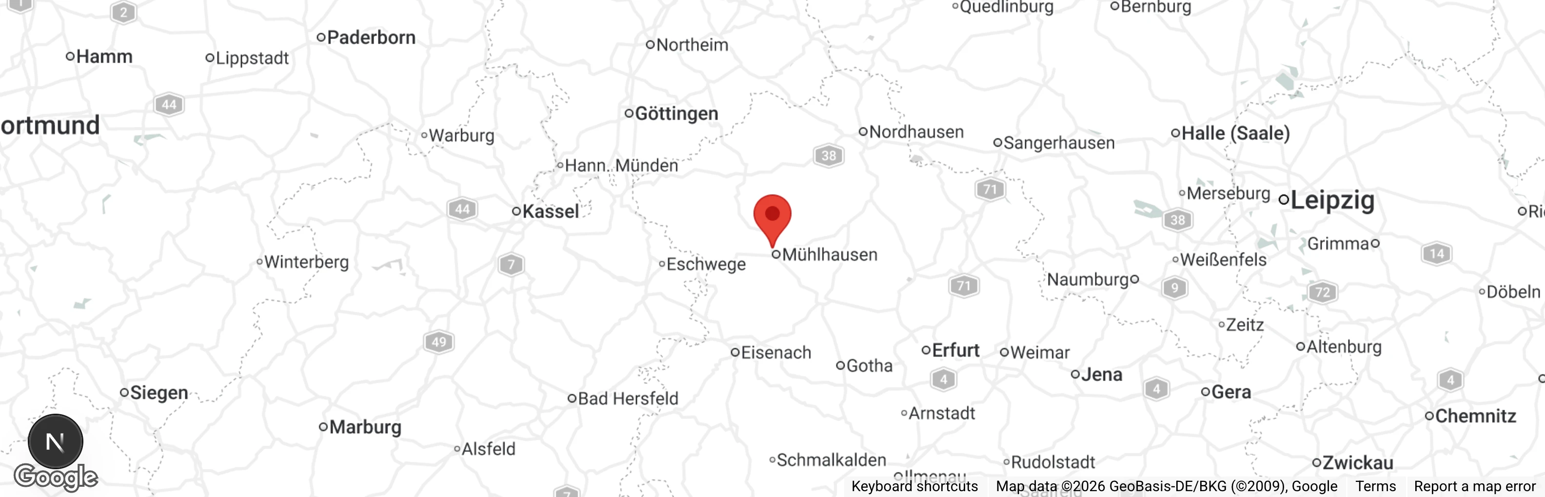 Map showing location of Tierschutzverein Mühlhausen und Umgebung e.V. - Tierheim Mühlhausen 