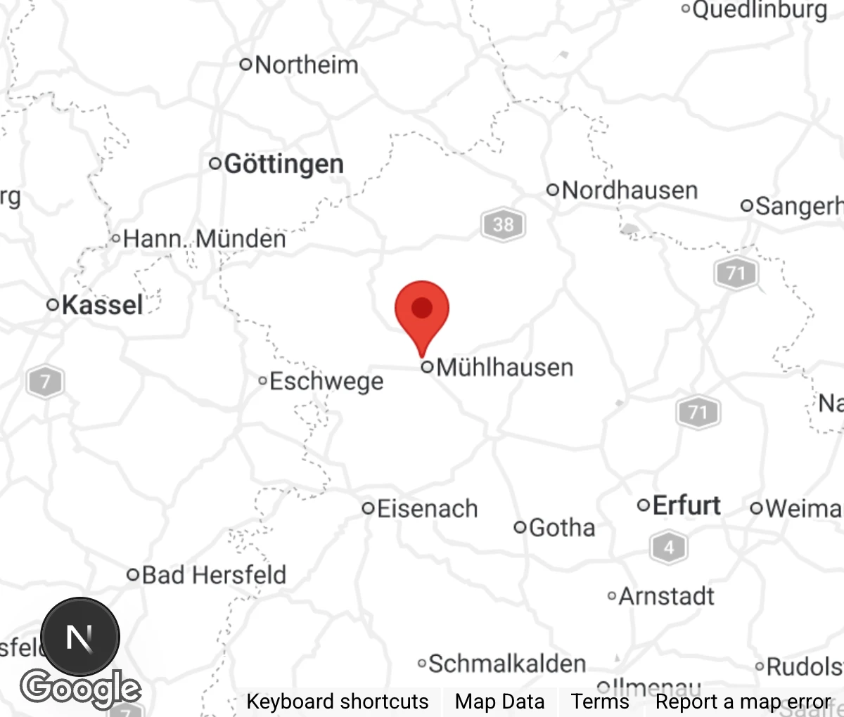 Map showing location of Tierschutzverein Mühlhausen und Umgebung e.V. - Tierheim Mühlhausen 