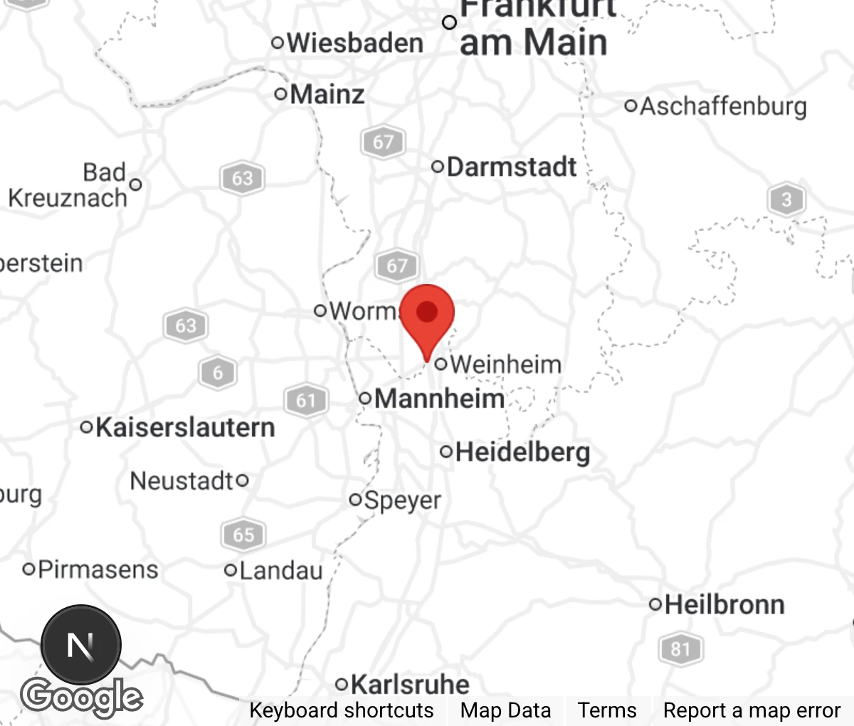 Map showing location of Tierheim Weinheim