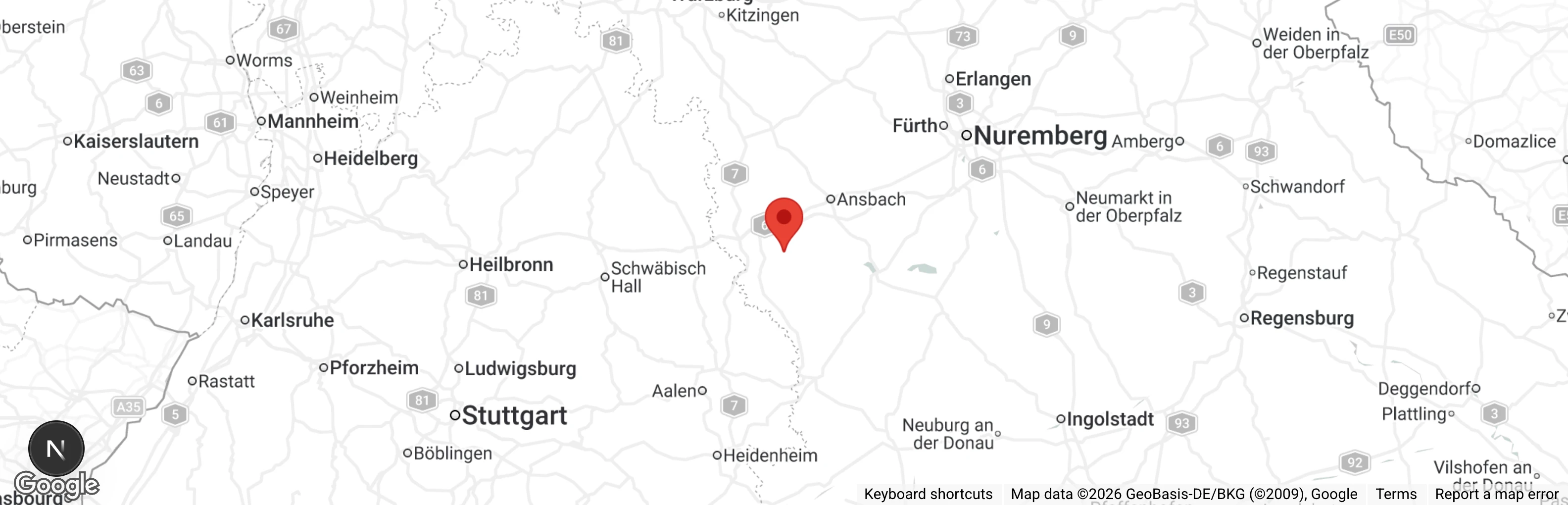 Map showing location of Tierschutzverein Feuchtwangen u.U. e.V.