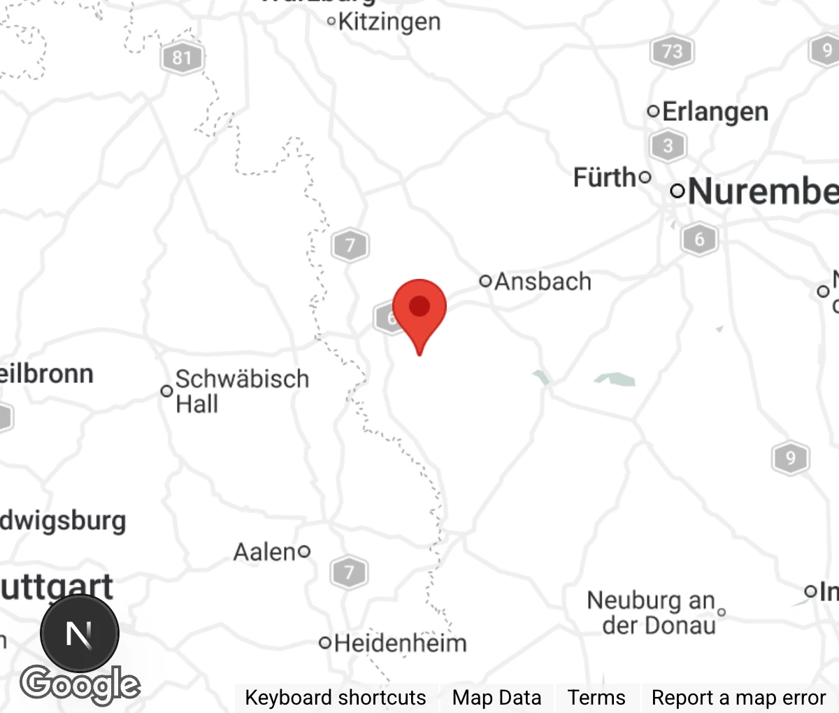 Map showing location of Tierschutzverein Feuchtwangen u.U. e.V.