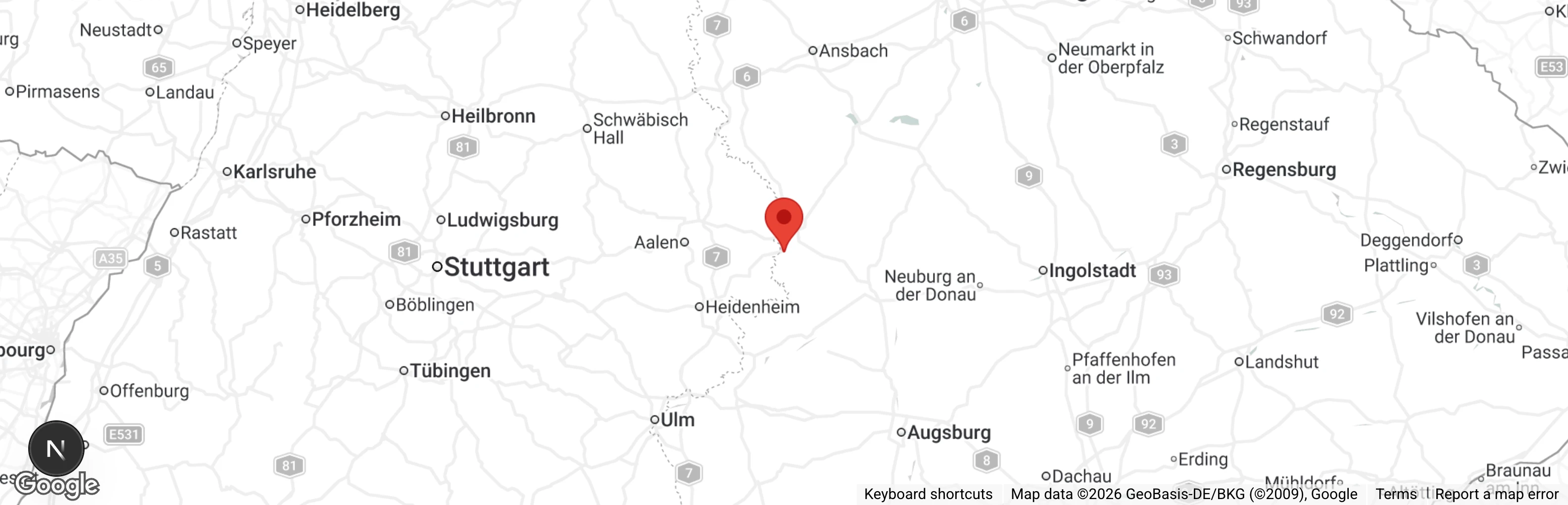 Map showing location of Tierschutzverein Nördlingen u. U. e.V.